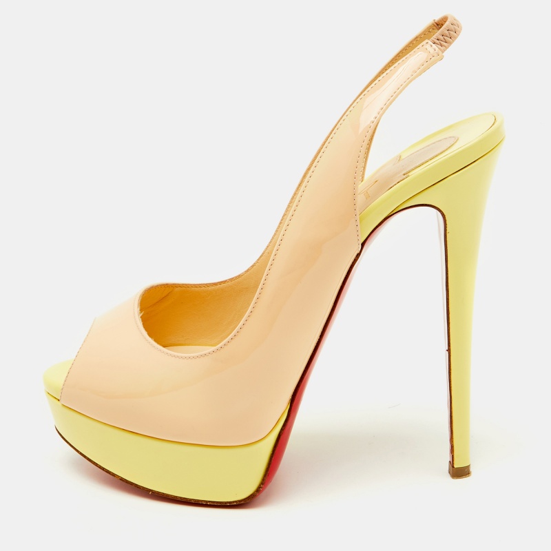 Christian Louboutin Beige/Yellow Patent Leather Lady Peep Toe Platform Slingback Pumps Size
Christian Louboutin Beige/Yellow Patent Leather Lady Peep Toe Platform Slingback Pumps Size