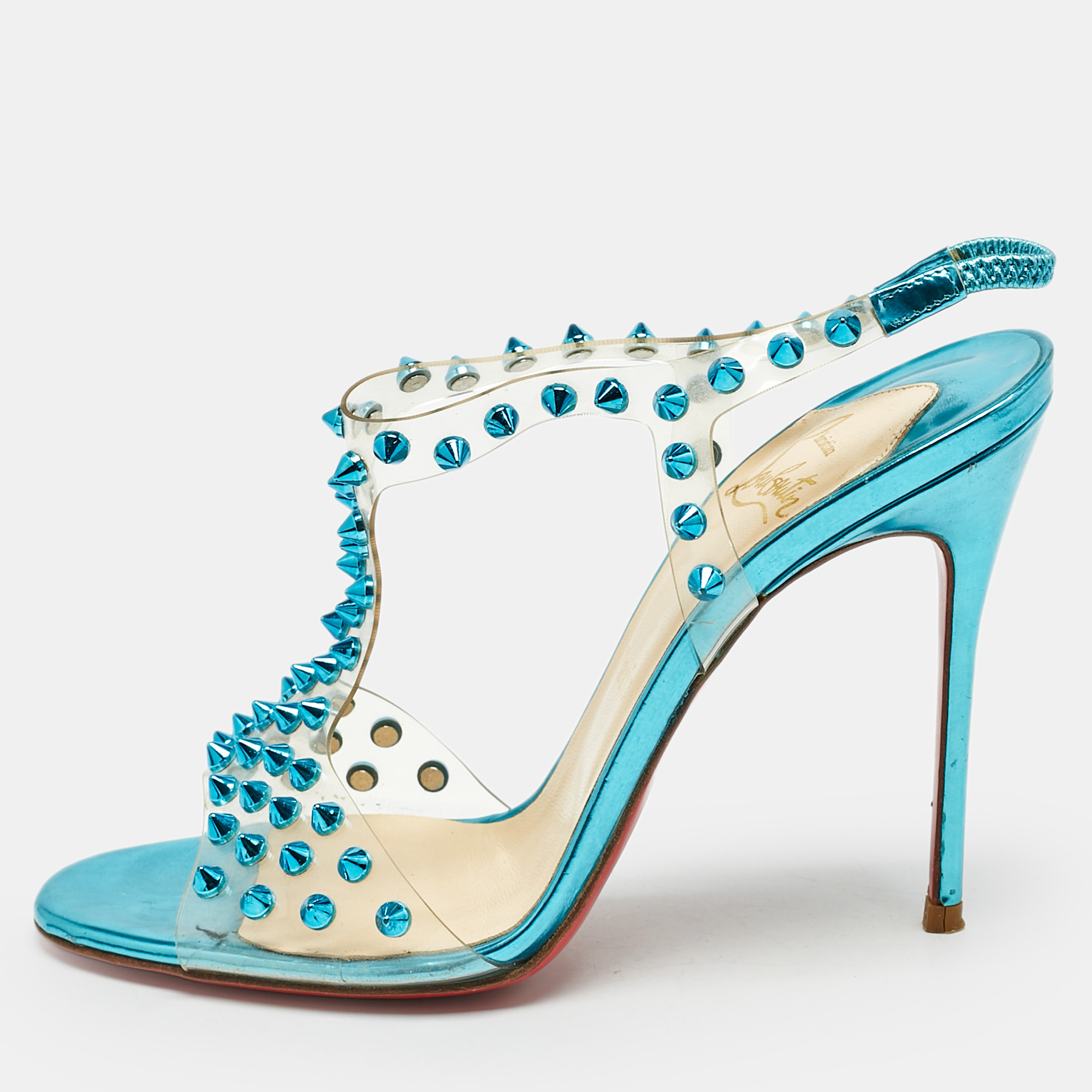 Christian Louboutin Turquoise Spiked PVC J-Lissimo T Strap Sandals Size, Blue
Christian Louboutin Turquoise Spiked PVC J-Lissimo T Strap Sandals Size, Blue