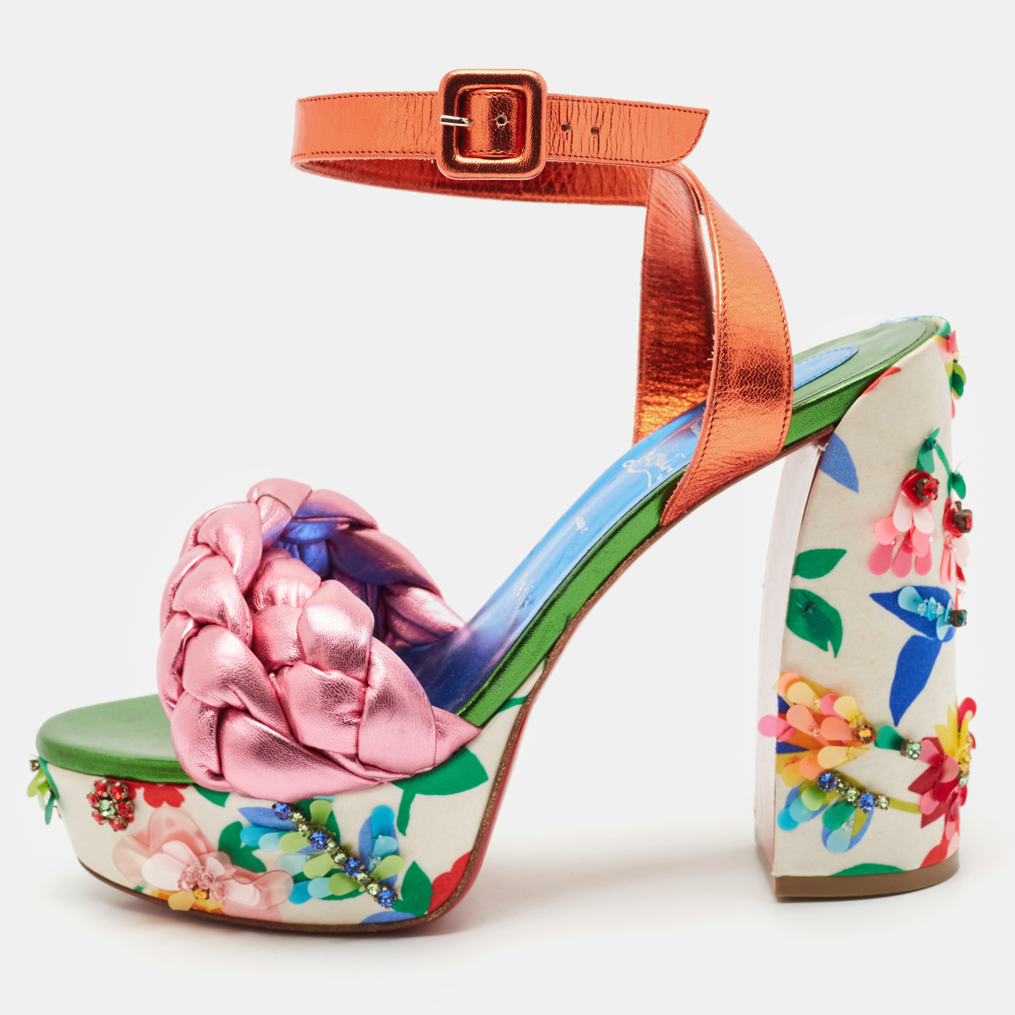 Christian Louboutin Multicolor Leather Floral Embellished Platform Ankle Strap Sandals Size
Christian Louboutin Multicolor Leather Floral Embellished Platform Ankle Strap Sandals Size
