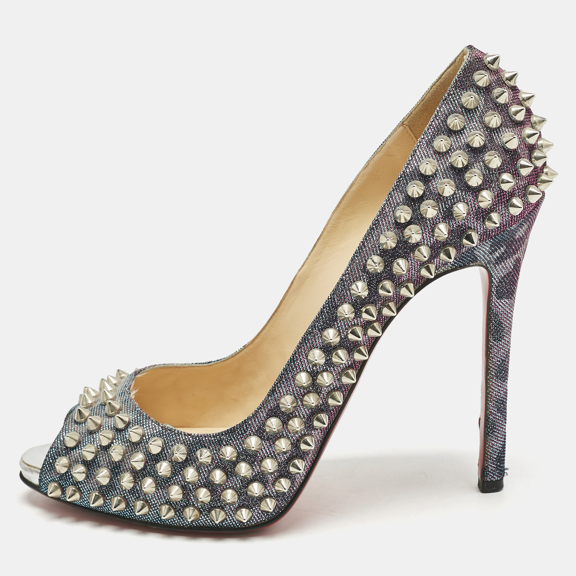 Christian Louboutin Multicolor Metallic Lurex Fabric Yolanda Spikes Peep Toe Pumps Size
Christian Louboutin Multicolor Metallic Lurex Fabric Yolanda Spikes Peep Toe Pumps Size