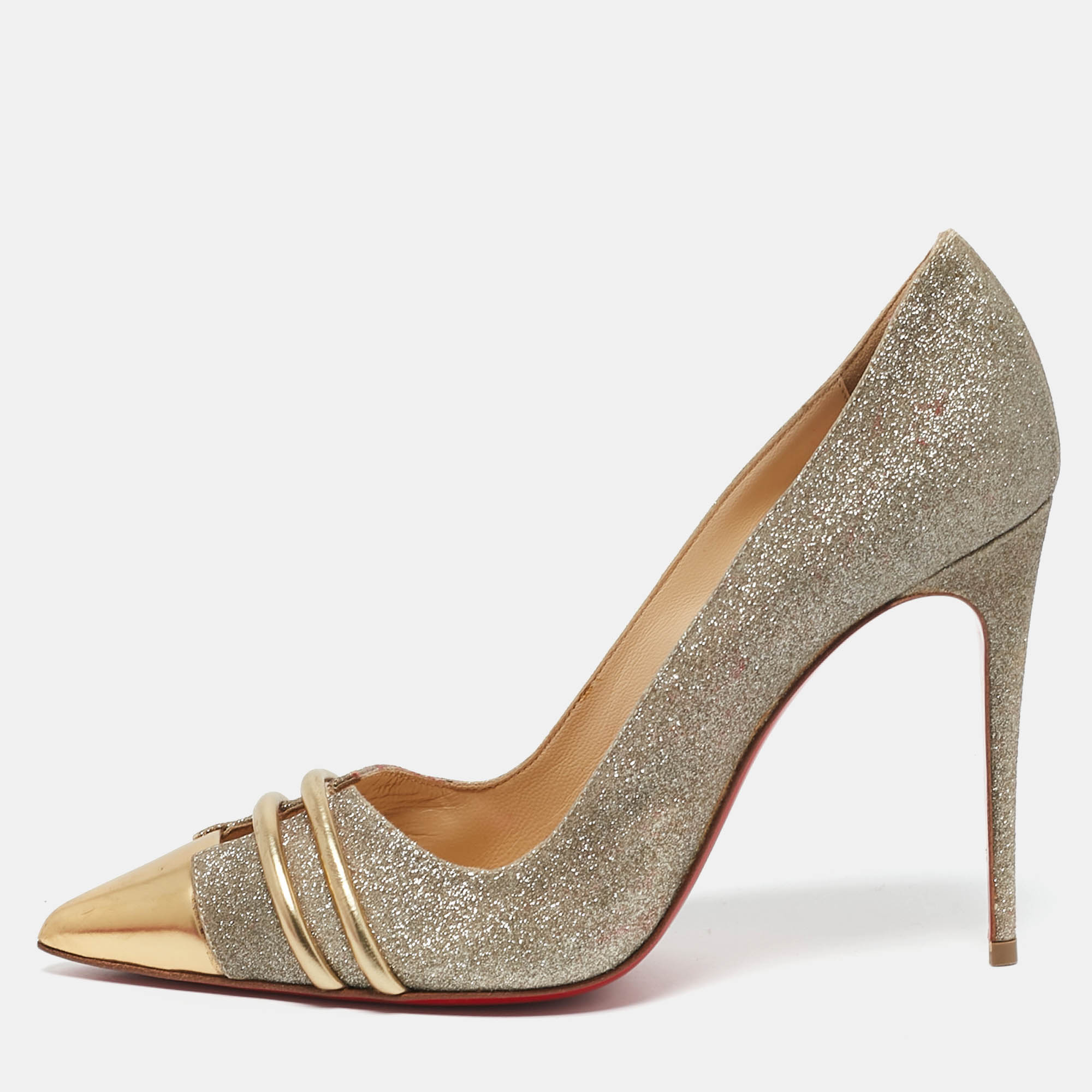 Christian Louboutin Metallic Gold Glitter and Leather Front Double Pumps Size
Christian Louboutin Metallic Gold Glitter and Leather Front Double Pumps Size