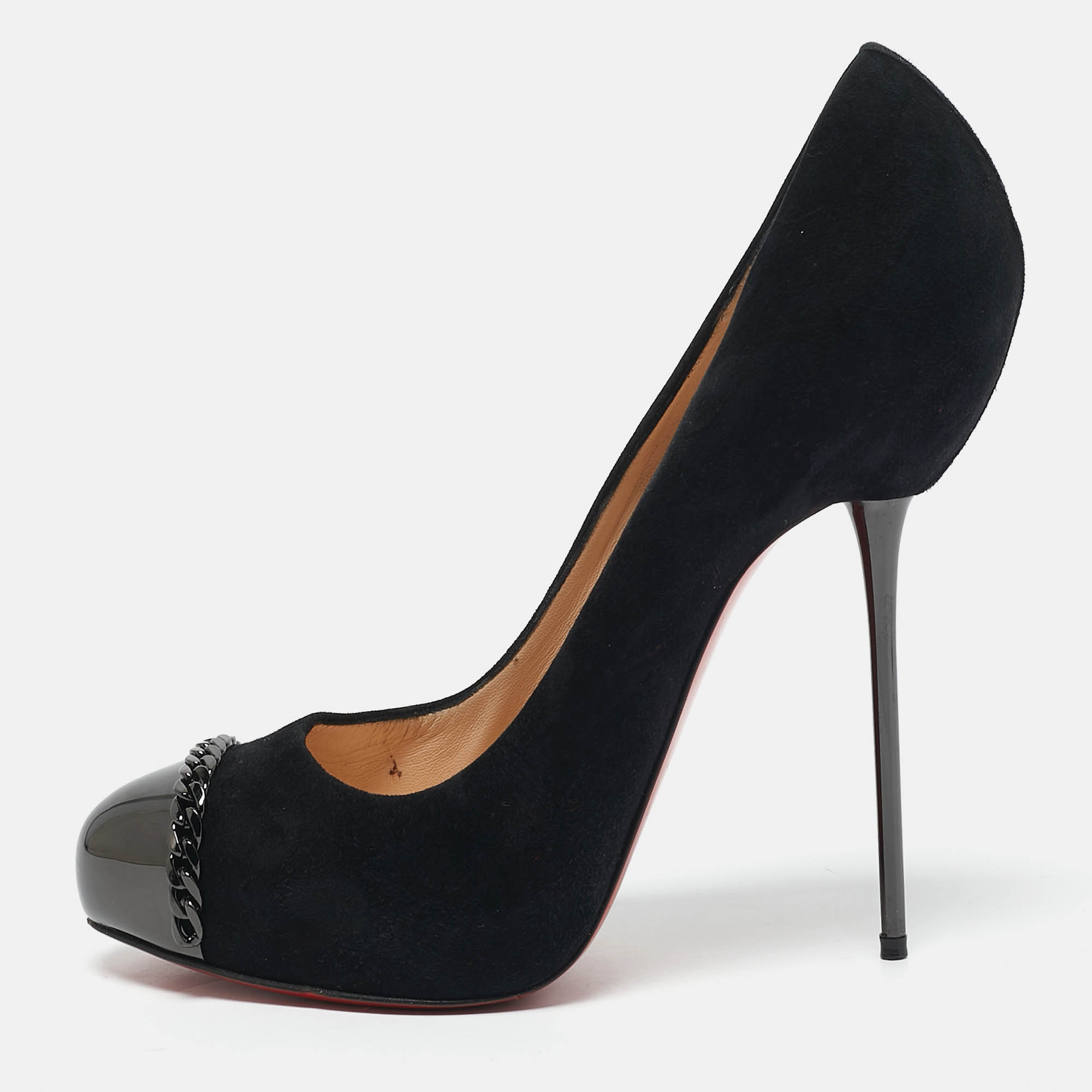 Christian Louboutin Black Suede Chain Link Metal Cap Toe Platform Pumps Size
Christian Louboutin Black Suede Chain Link Metal Cap Toe Platform Pumps Size