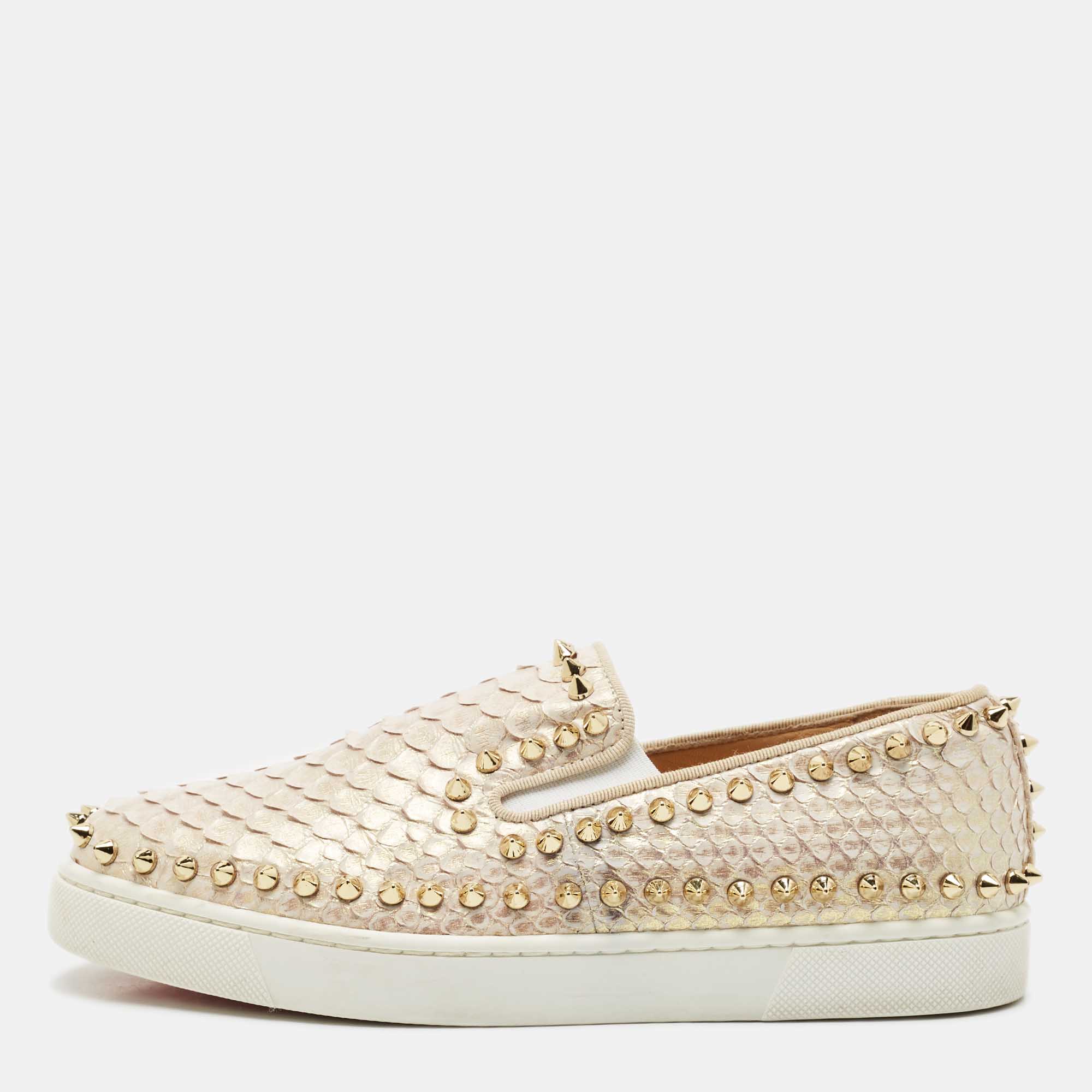 Christian Louboutin Metallic Snakeskin Pik Boat Slip On Sneakers Size
Christian Louboutin Metallic Snakeskin Pik Boat Slip On Sneakers Size