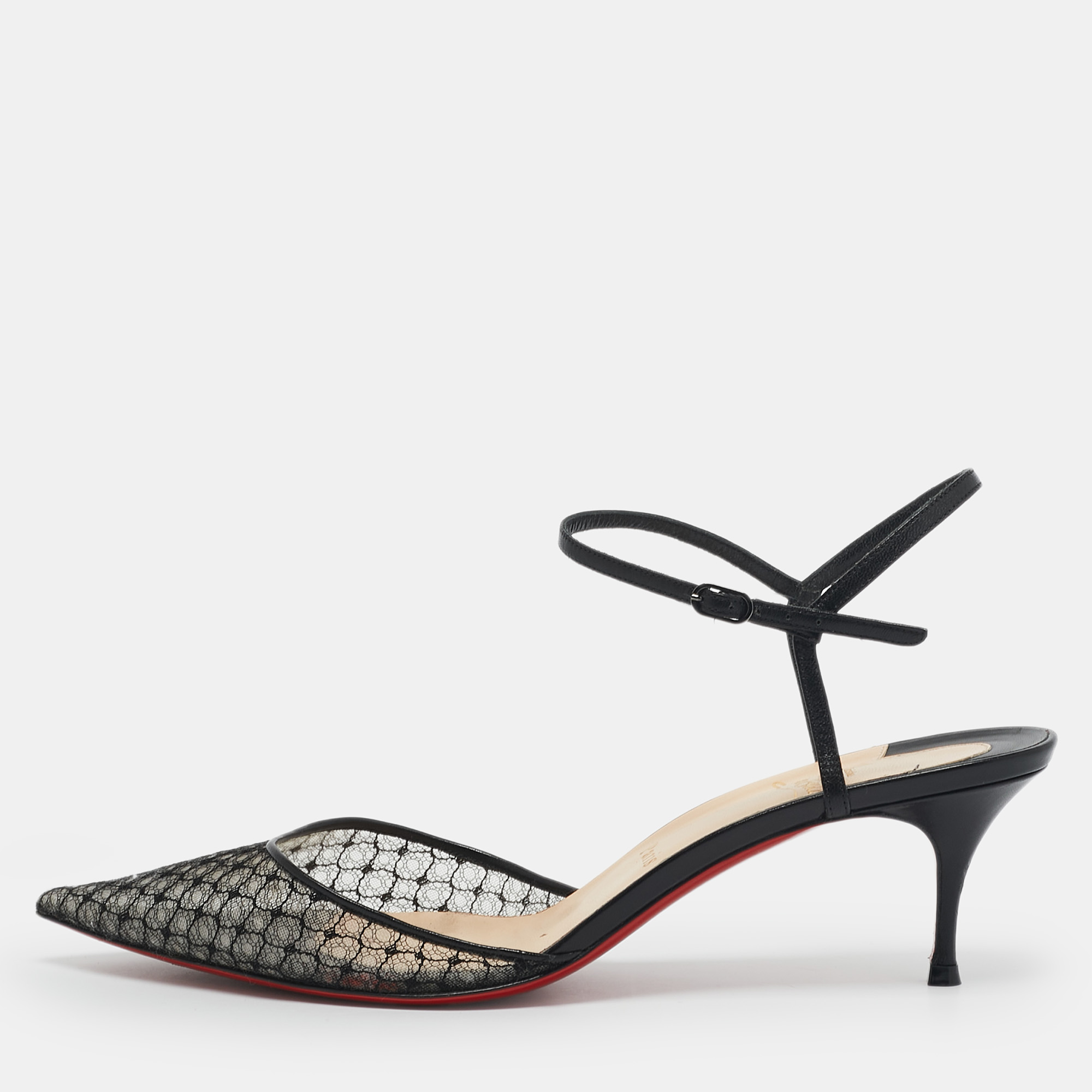 Christian Louboutin Black Lace and Leather Riverina Ankle Strap Sandals Size
Christian Louboutin Black Lace and Leather Riverina Ankle Strap Sandals Size