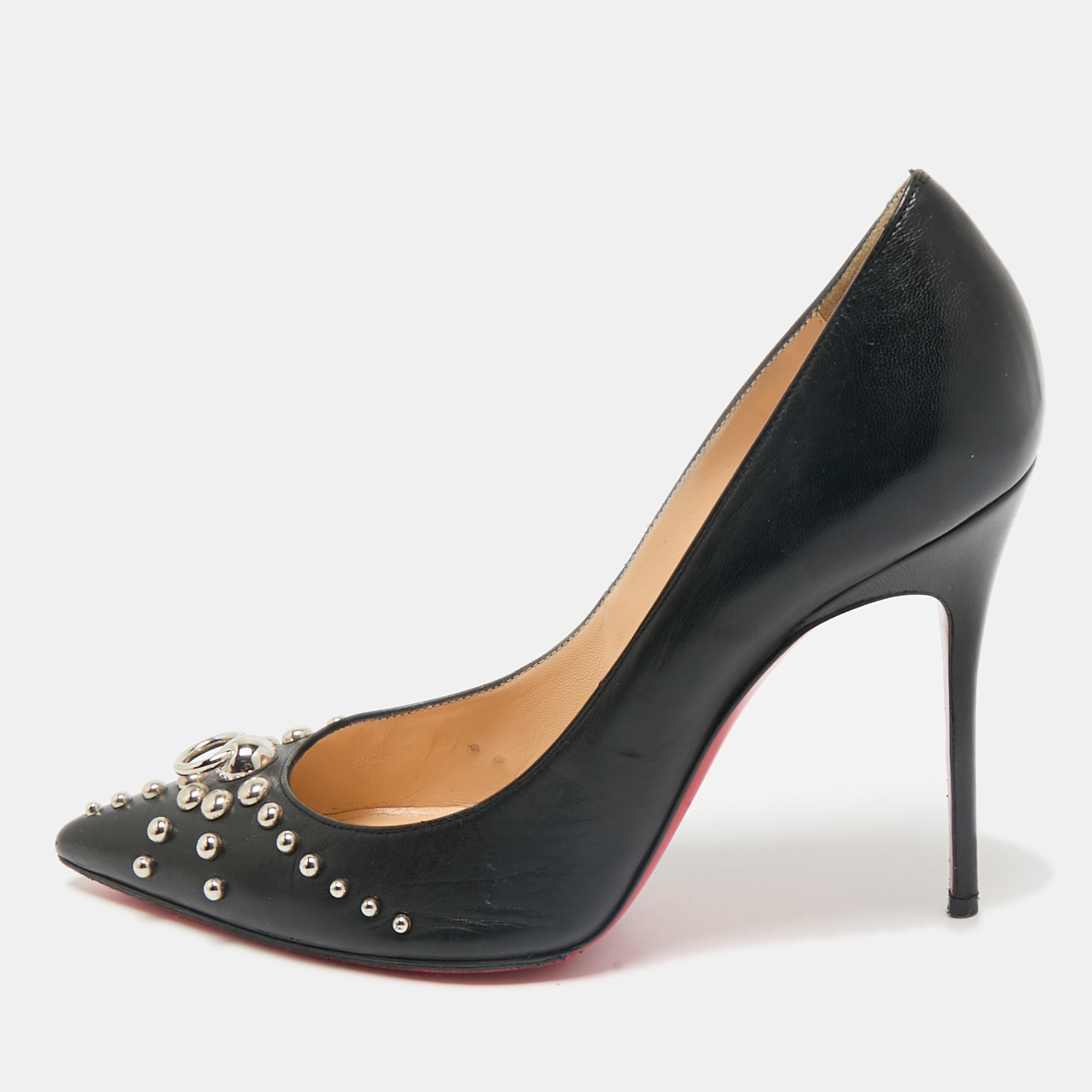 Christian Louboutin Black Leather Door Knock Studded Pumps Size
Christian Louboutin Black Leather Door Knock Studded Pumps Size