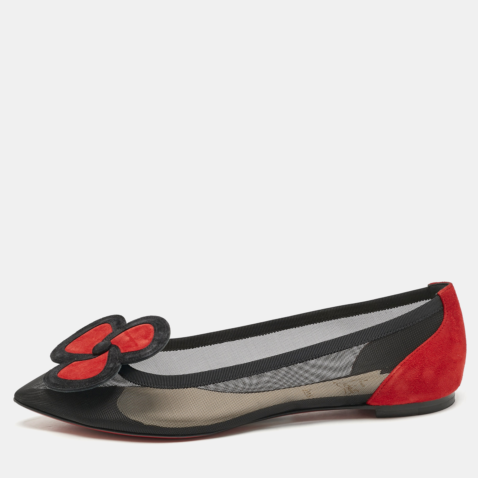 Christian Louboutin Black/Red Suede and Mesh Pansy Ballet Flats Size
Christian Louboutin Black/Red Suede and Mesh Pansy Ballet Flats Size