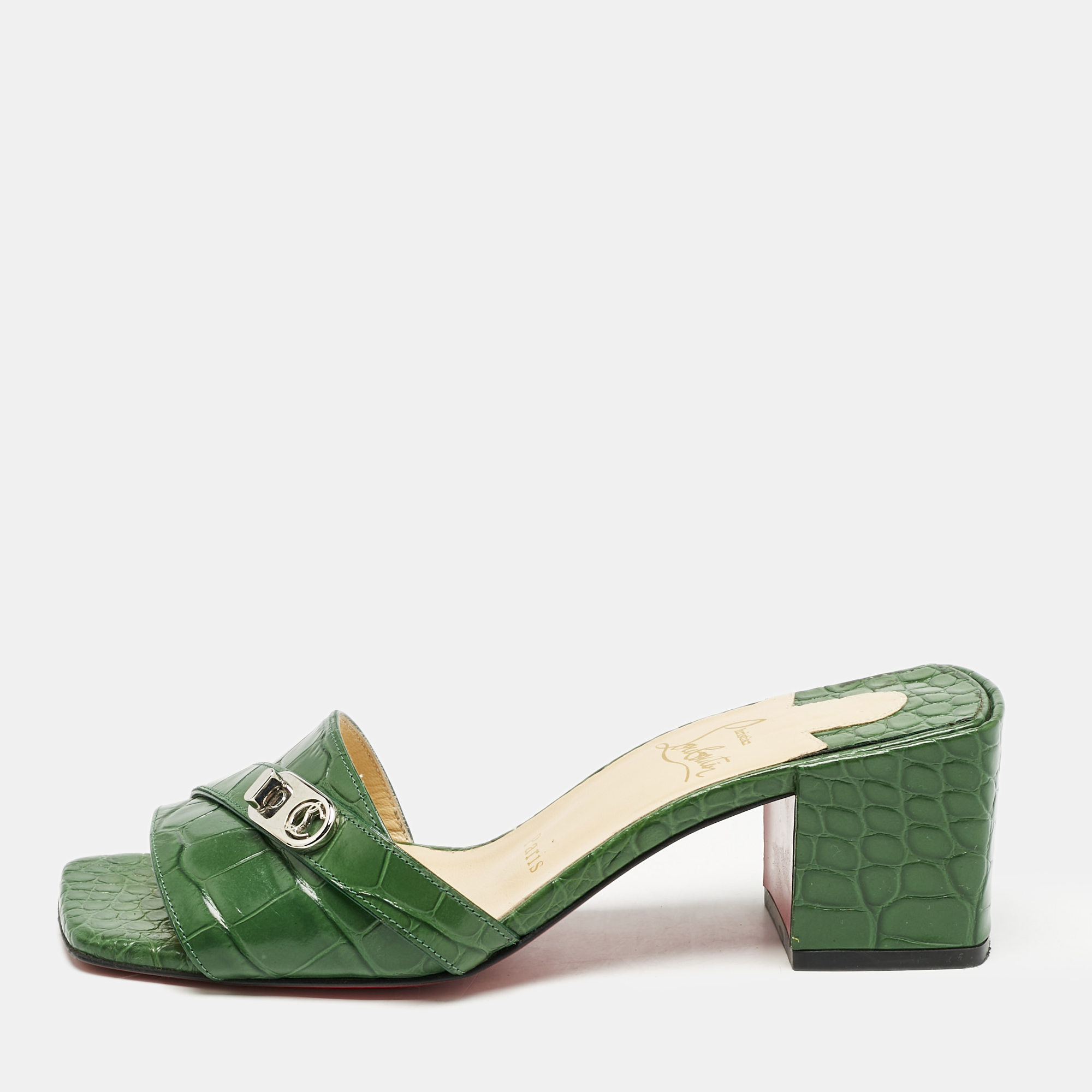 Christian Louboutin Green Croc Embossed Leather Lock Art Slide Sandals Size
Christian Louboutin Green Croc Embossed Leather Lock Art Slide Sandals Size