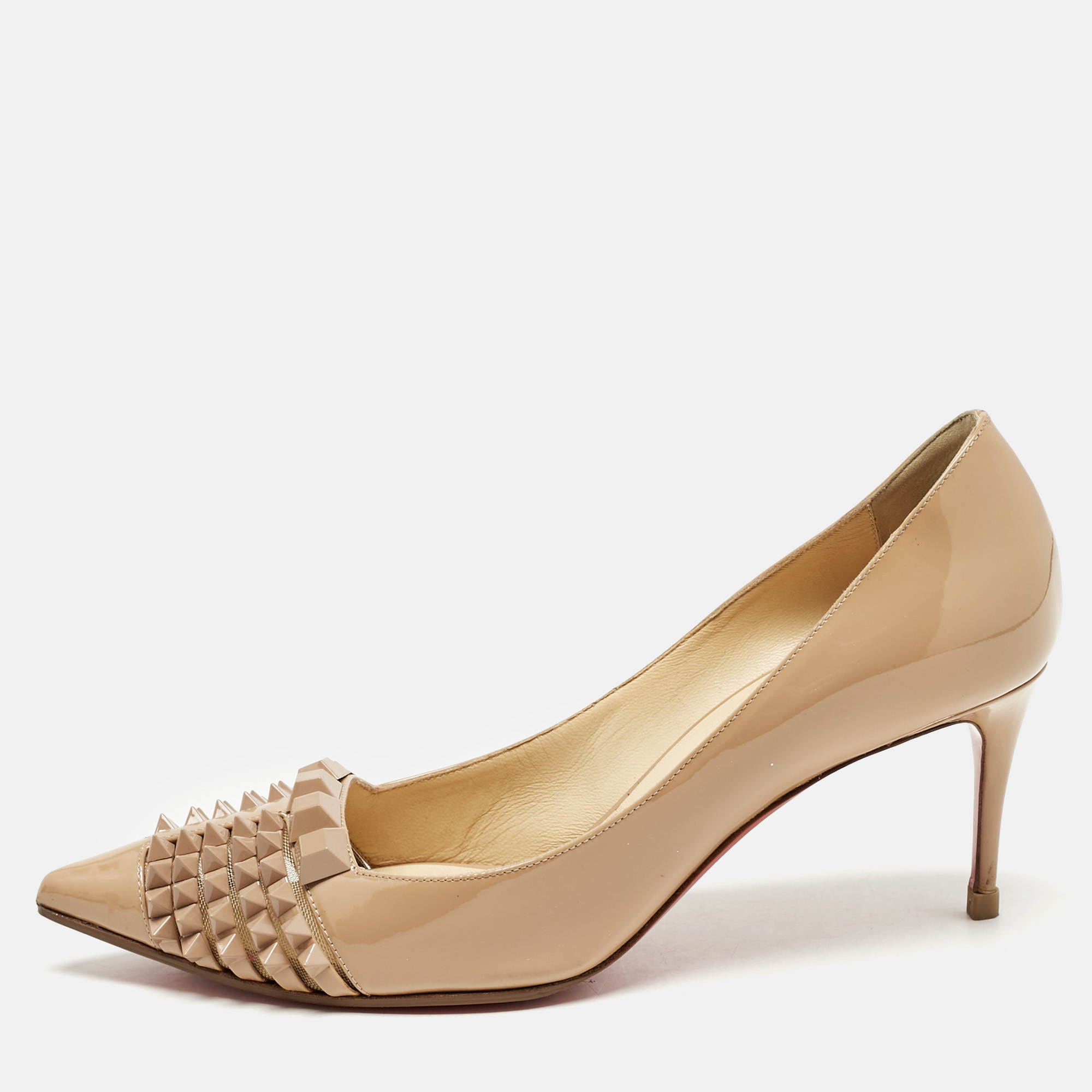 Christian Louboutin Beige Patent Leather and Mesh Pyrami Pumps Size
Christian Louboutin Beige Patent Leather and Mesh Pyrami Pumps Size