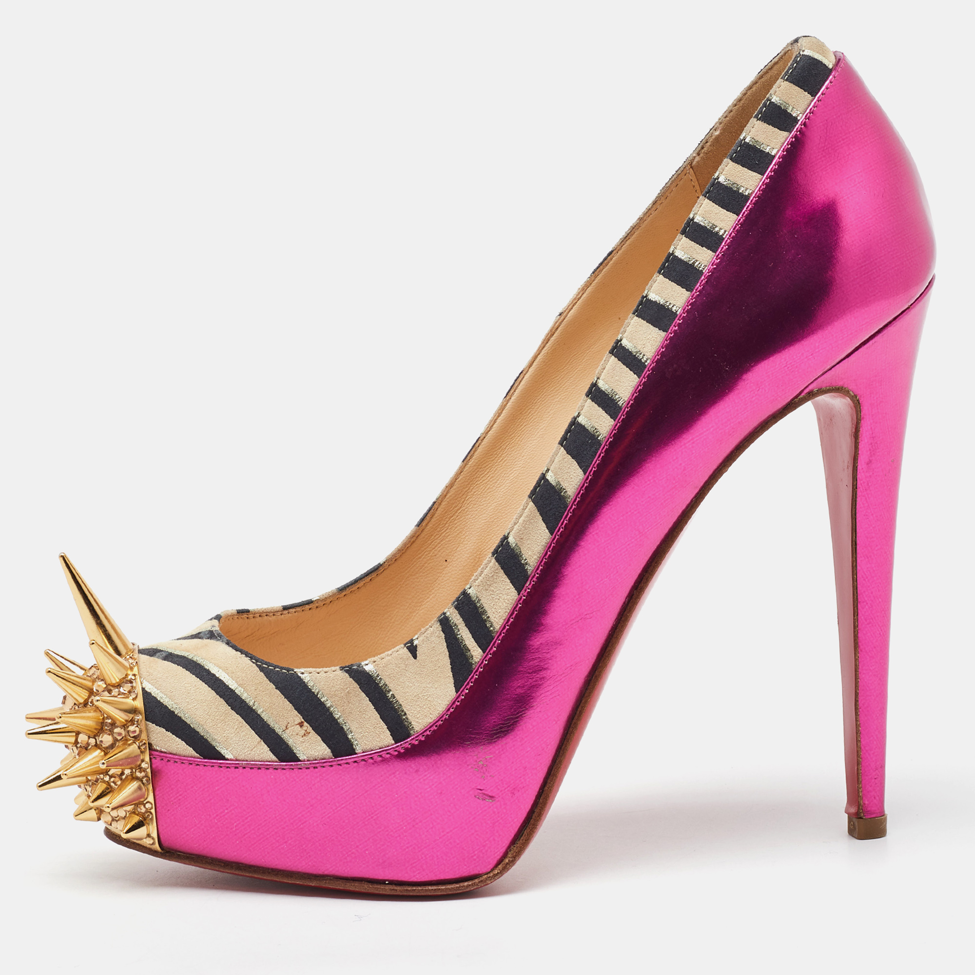 Christian Louboutin Multicolor Zebra Print Suede and Leather Asteroid Platform Pumps Size
Christian Louboutin Multicolor Zebra Print Suede and Leather Asteroid Platform Pumps Size