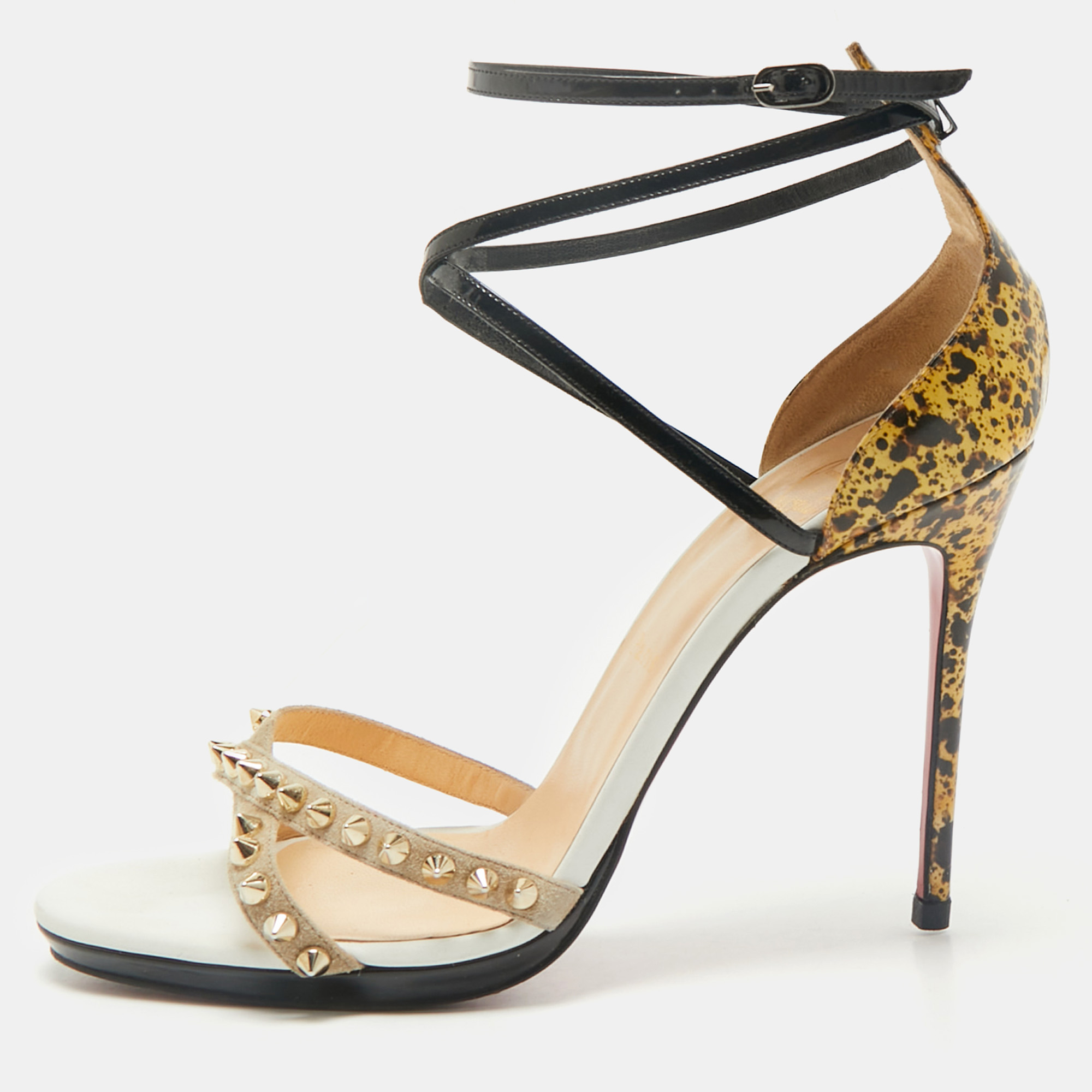 Christian Louboutin Multicolor Printed Patent Leather and Suede Monocronana Spike Ankle Strap Sandals Size
Christian Louboutin Multicolor Printed Patent Leather and Suede Monocronana Spike Ankle Strap Sandals Size