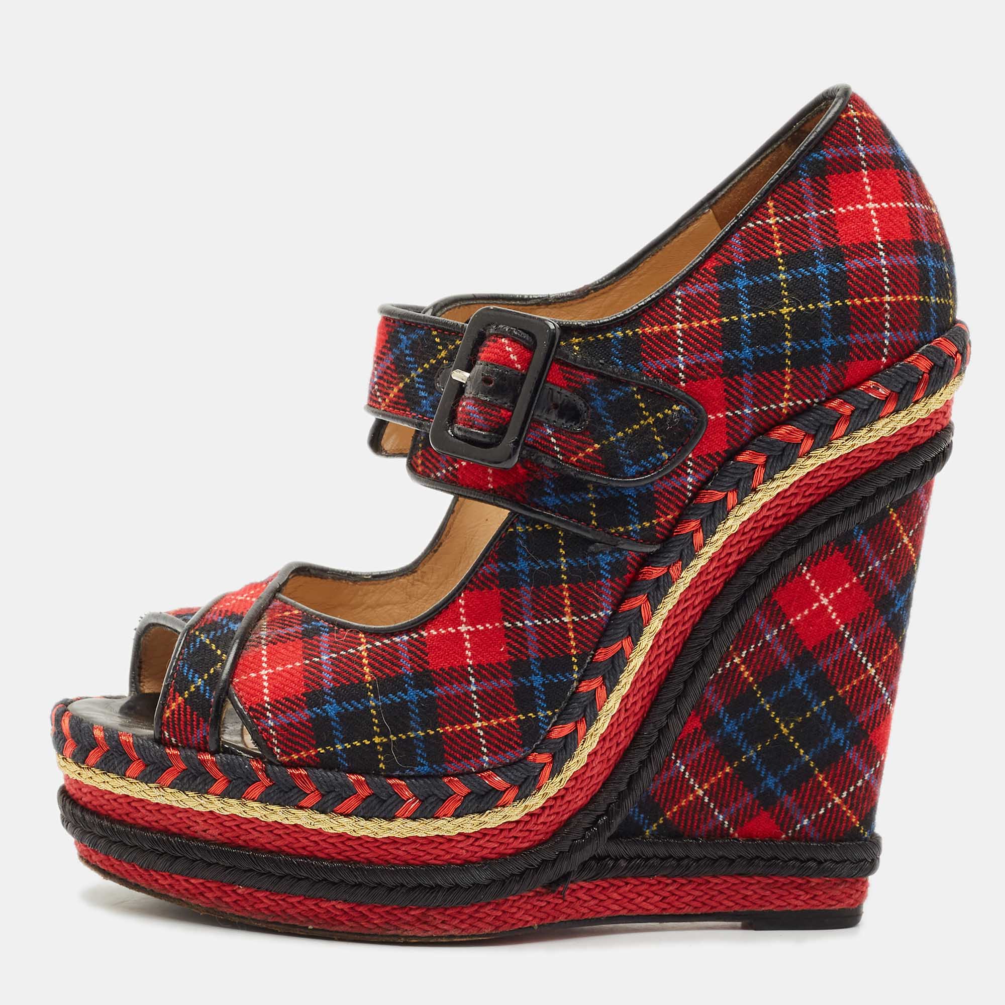 Christian Louboutin Multicolor Tartan Print Wool Blend Lady Daf Wedge Pumps Size
Christian Louboutin Multicolor Tartan Print Wool Blend Lady Daf Wedge Pumps Size