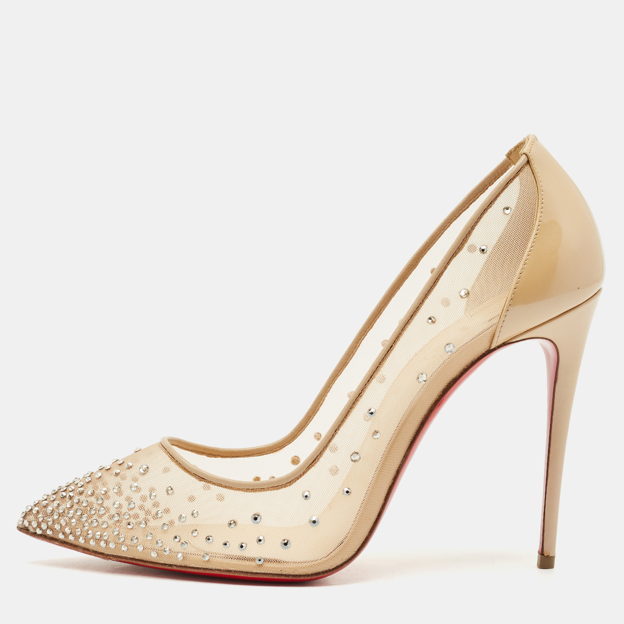 Christian Louboutin Beige Mesh and Patent Leather Follies Strass Pumps Size
Christian Louboutin Beige Mesh and Patent Leather Follies Strass Pumps Size
