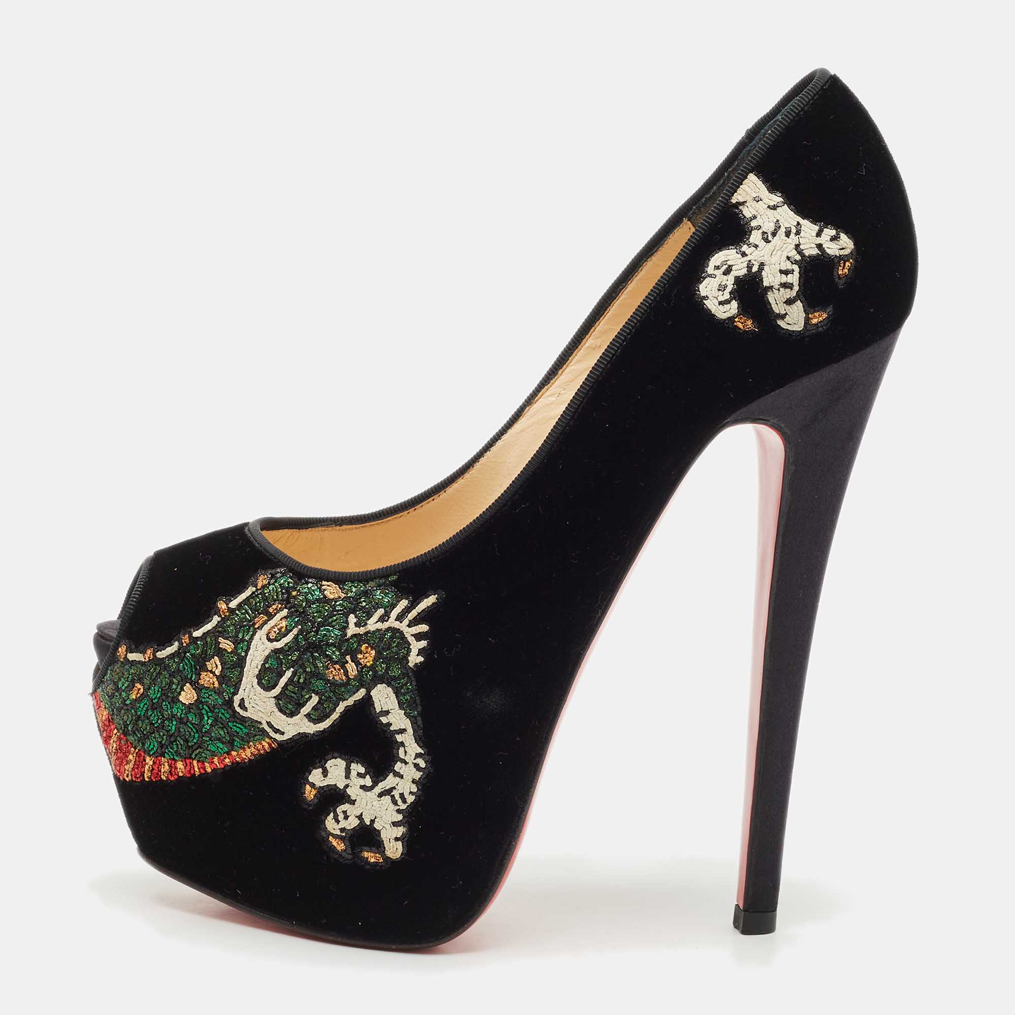 Christian Louboutin Black Velvet Highness Dragon Tattoo Platform Pumps Size
Christian Louboutin Black Velvet Highness Dragon Tattoo Platform Pumps Size