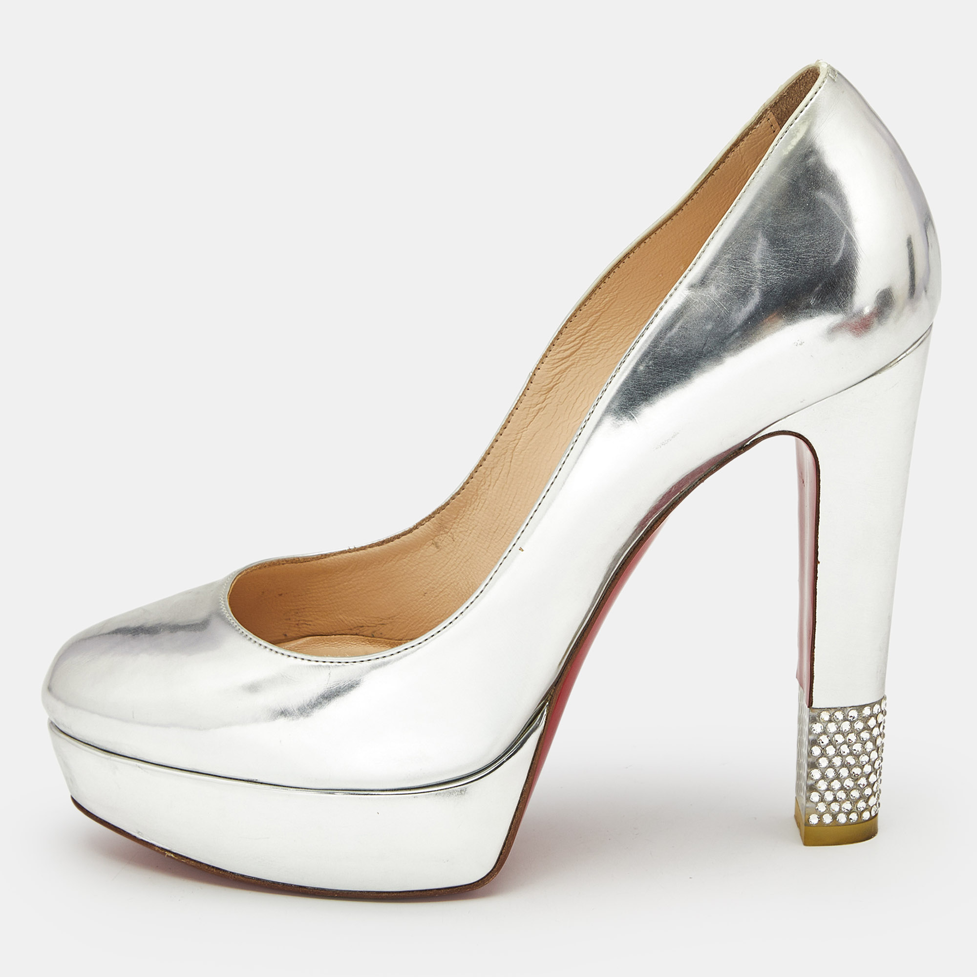 Christian Louboutin Silver Leather Crystal Embellished Platform Pumps Size
Christian Louboutin Silver Leather Crystal Embellished Platform Pumps Size