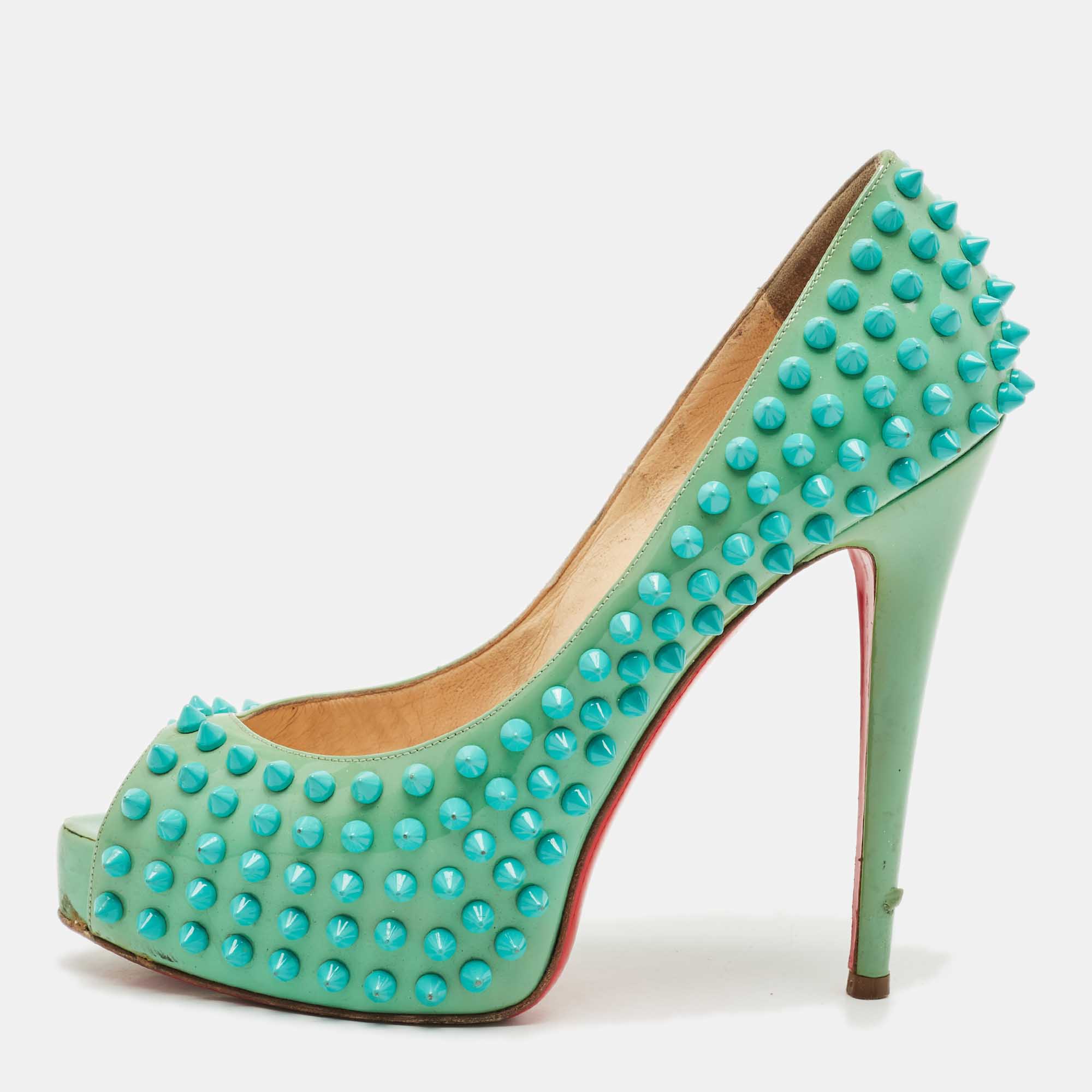 Christian Louboutin Turquoise Patent Leather Very Prive Peep Toe Pumps Size, Blue
Christian Louboutin Turquoise Patent Leather Very Prive Peep Toe Pumps Size, Blue
