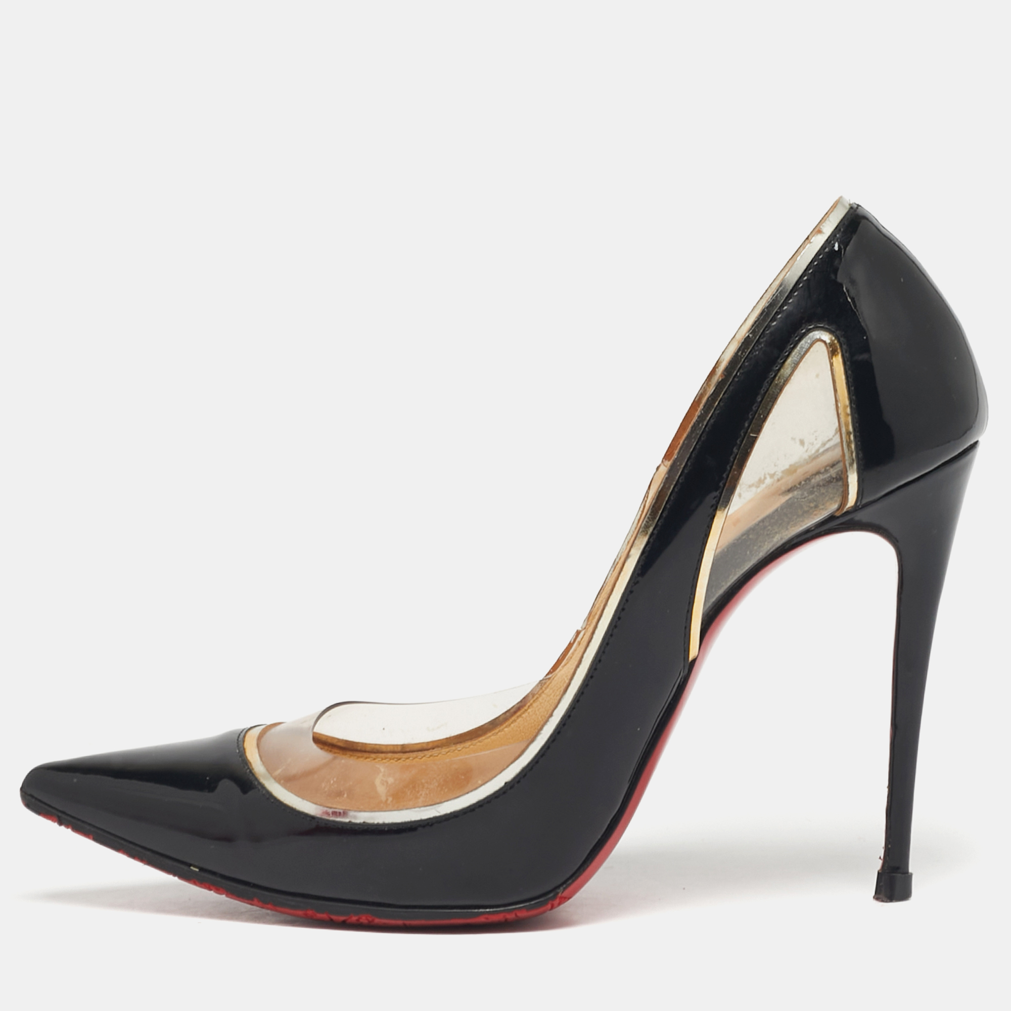 Christian Louboutin Tricolor Patent Leather and PVC Cosmo Pumps Size, Black 
Christian Louboutin Tricolor Patent Leather and PVC Cosmo Pumps Size, Black