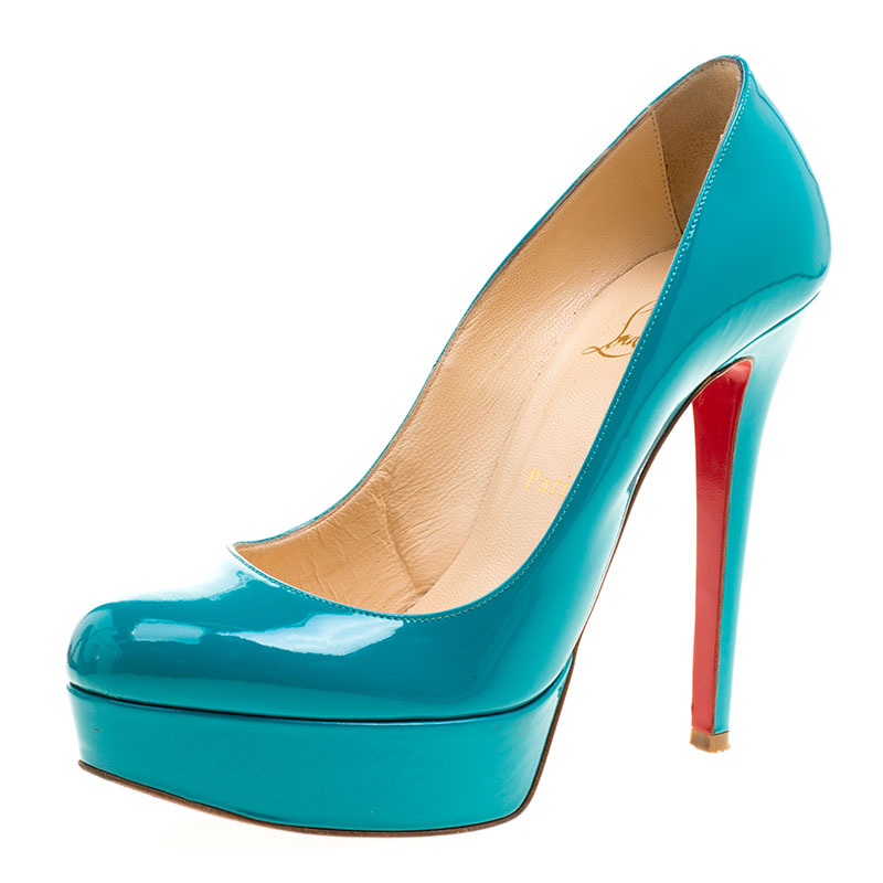 Christian louboutin green patent leather bianca platform pumps size 37.5