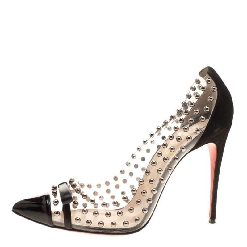 Christian Louboutin Studded PVC and Suede Bille Et Boule Bow Pointed Toe Pumps Size - buy at the price $624.00 in theluxurycloset.com | imall.com