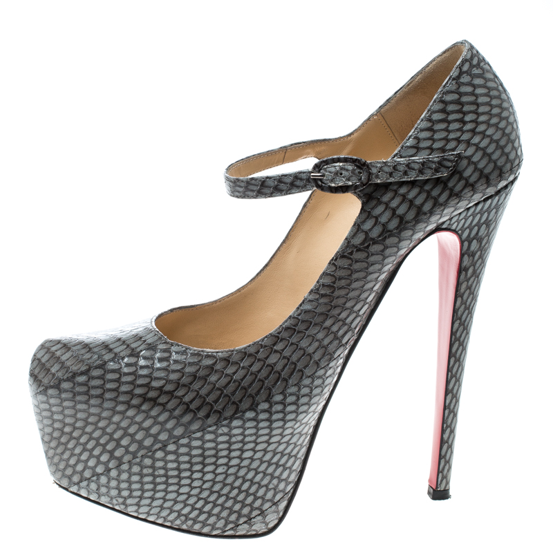 Christian Louboutin Grey Snakeskin Leather Lady Daf Mary Jane Platform Pumps Size - buy at price of $232.36 in theluxurycloset.com | imall.com