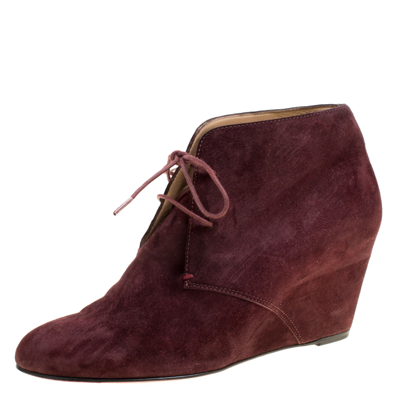 

Christian Louboutin Wine Suede Compacta Wedge Heel Lace Up Boots Size, Burgundy