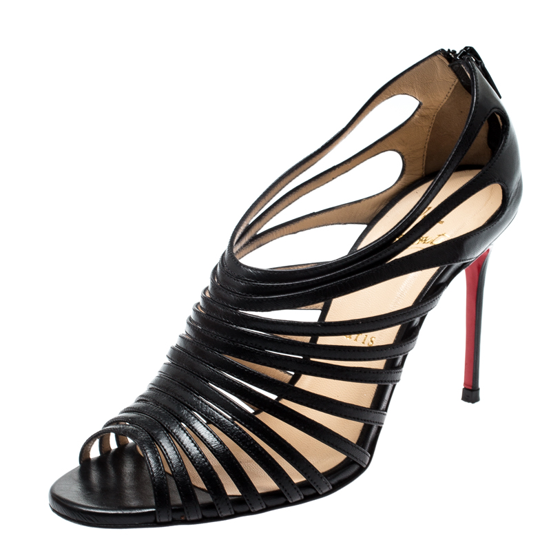 Image of Christian Louboutin Black Leather Mul Tibrida Strappy Sandals Size