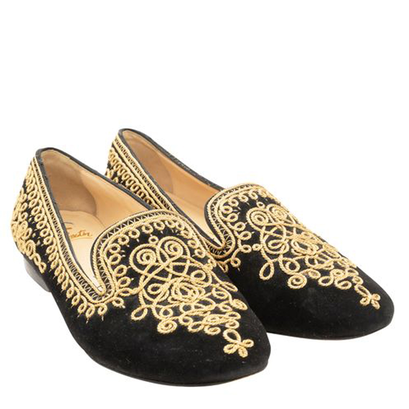 Christian Louboutin Black/Gold Suede Embroidered Sakouette Maroc ...