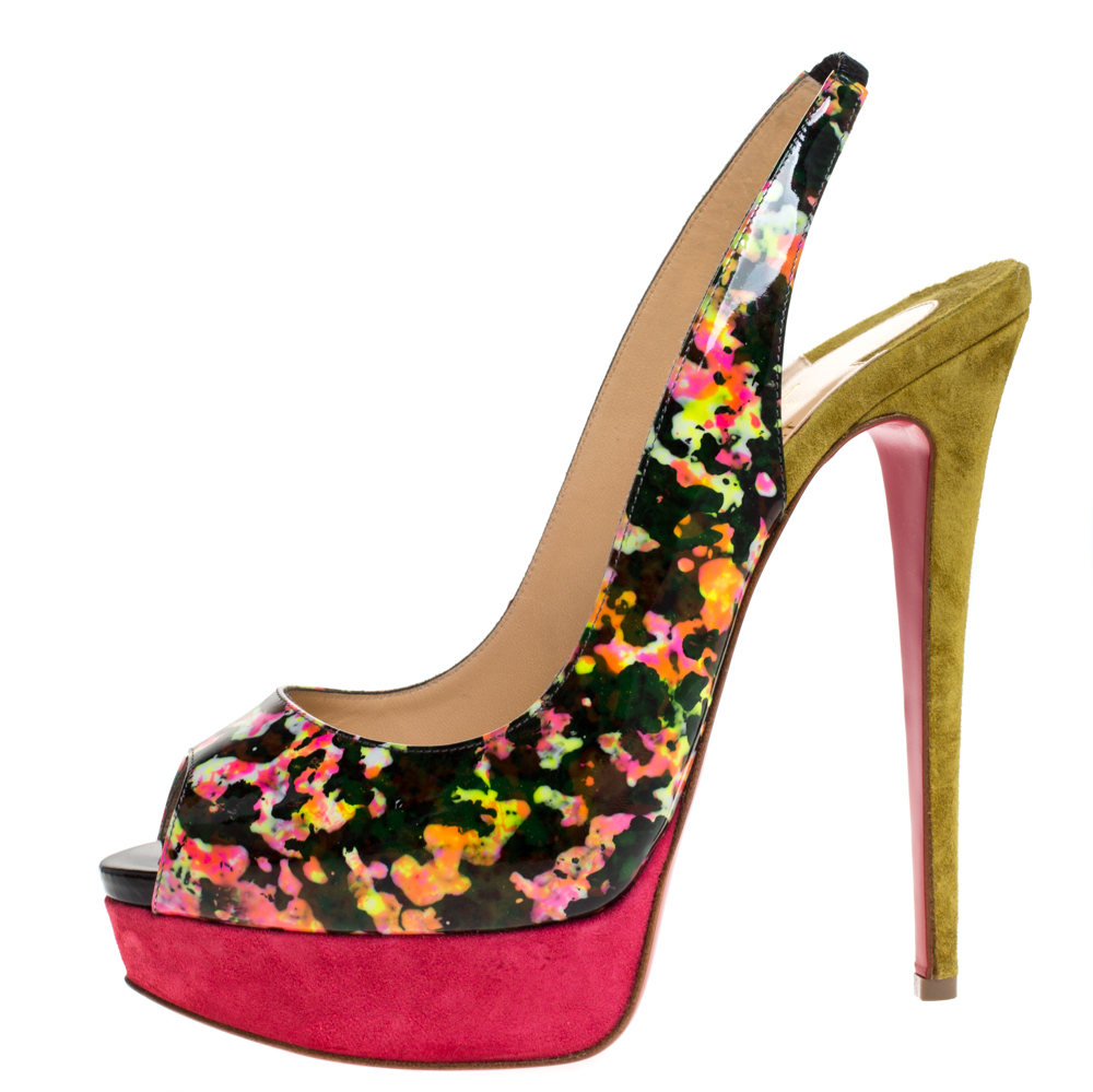 Christian Louboutin Multicolor Granite Print Patent Leather and Suede Lady Peep Toe Platform Pumps Size
Christian Louboutin Multicolor Granite Print Patent Leather and Suede Lady Peep Toe Platform Pumps Size