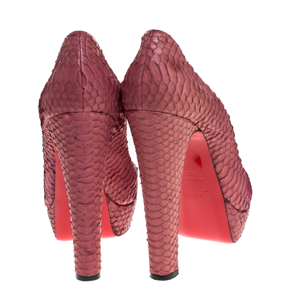 Christian Louboutin Pink Python Leather Lady Peep Toe Platform Pumps Size 41
