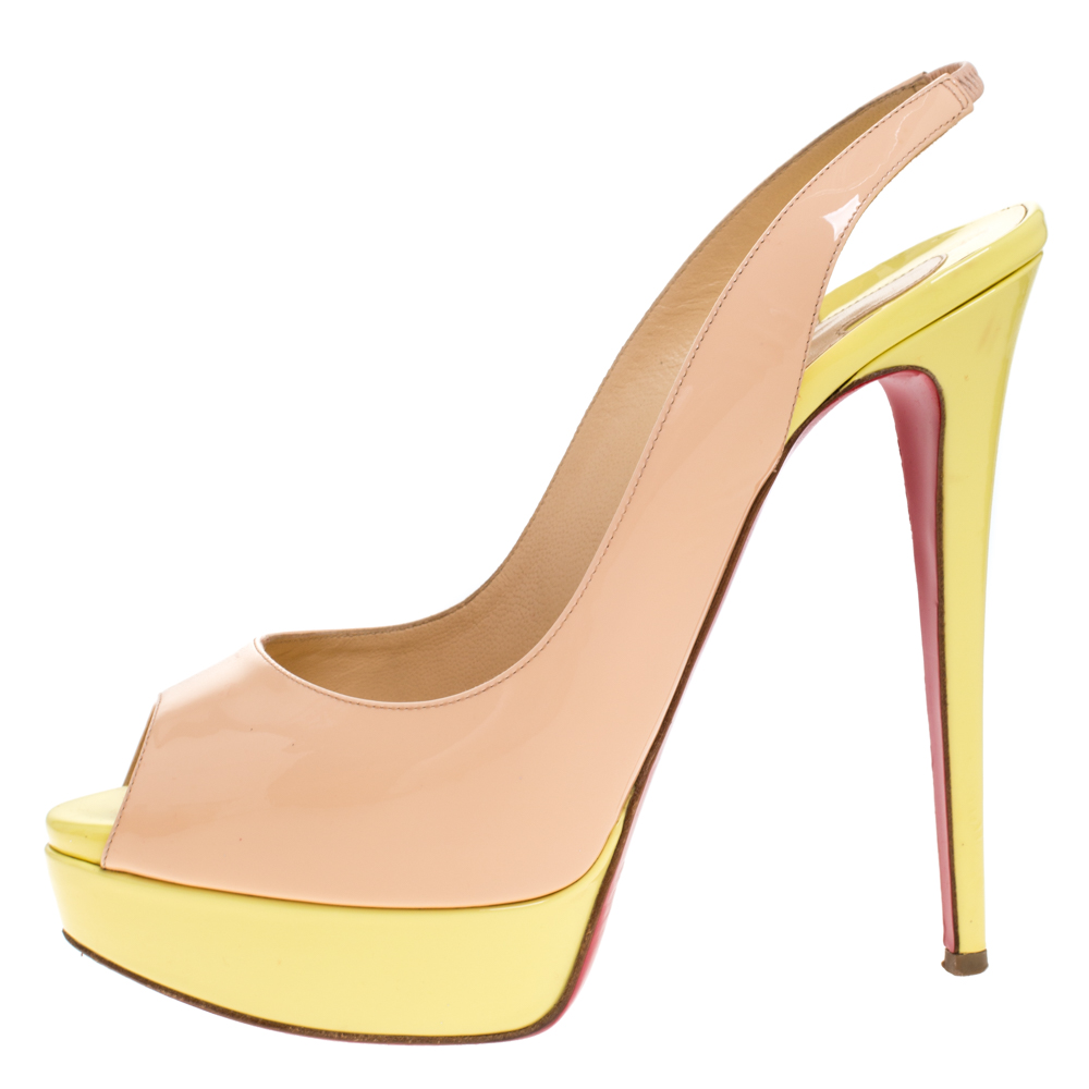 Christian Louboutin Patent Leather Lady Peep Slingback Platform Sandals Size, Beige
Christian Louboutin Patent Leather Lady Peep Slingback Platform Sandals Size, Beige