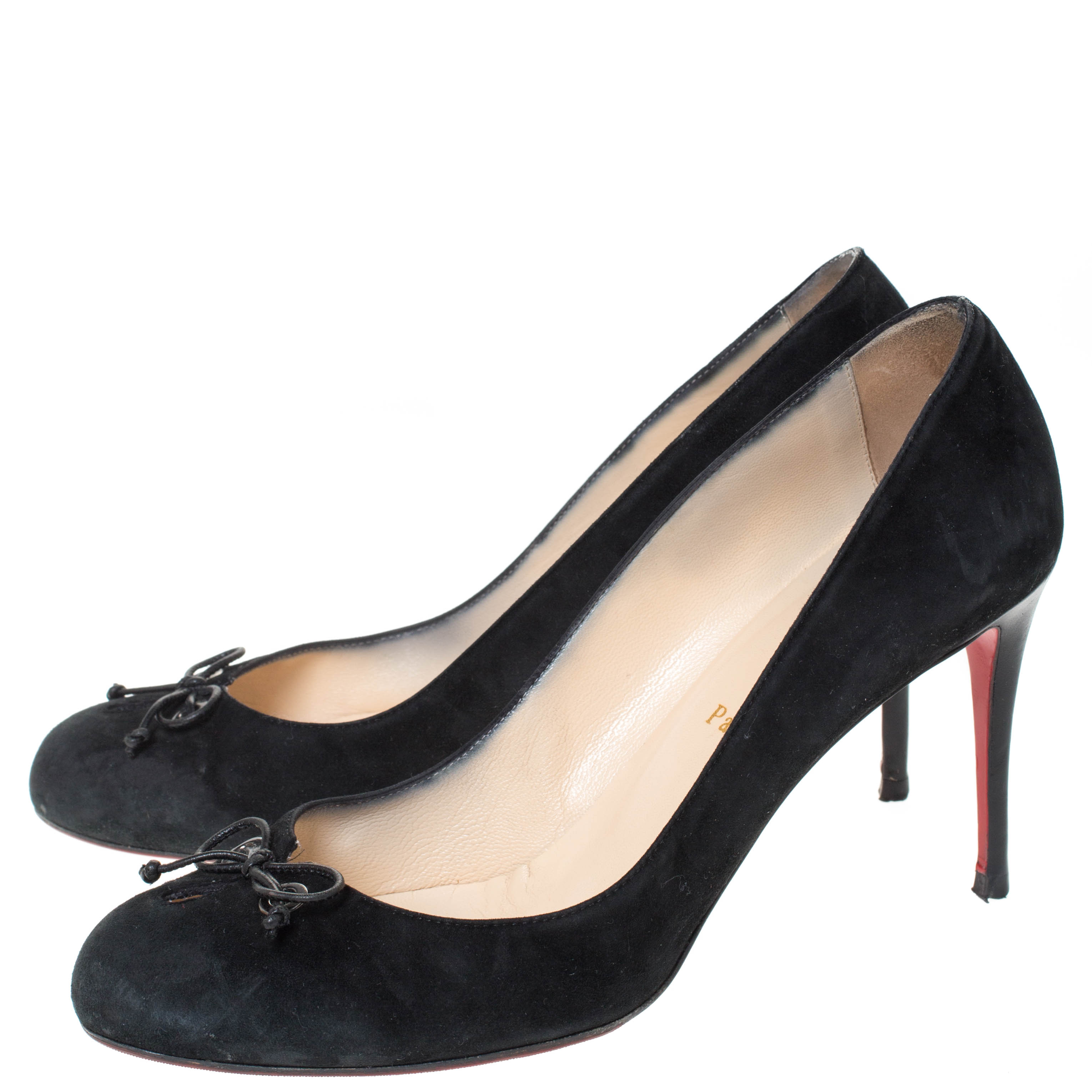 Christian Louboutin Black Suede And Leather Bow Tie Pumps Size 40