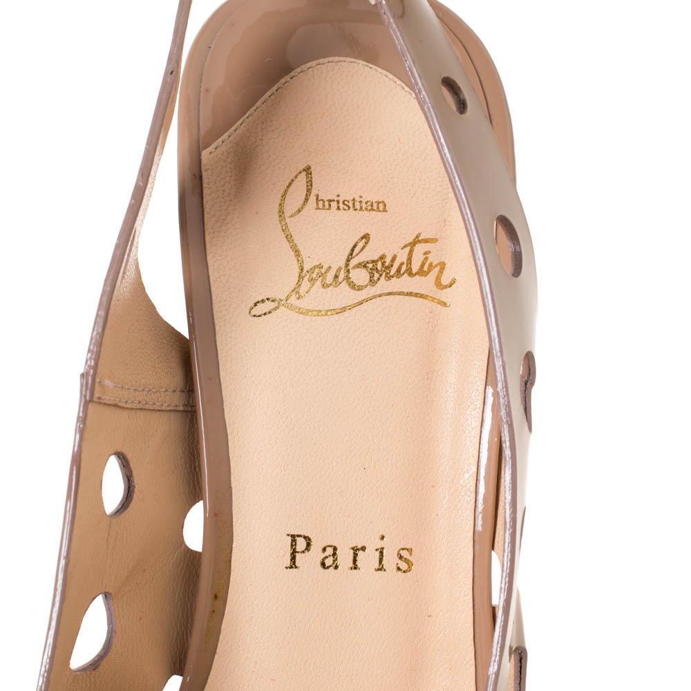 Christian Louboutin Beige Patent Leather Ginza Platform Slingback Sandals Size 39