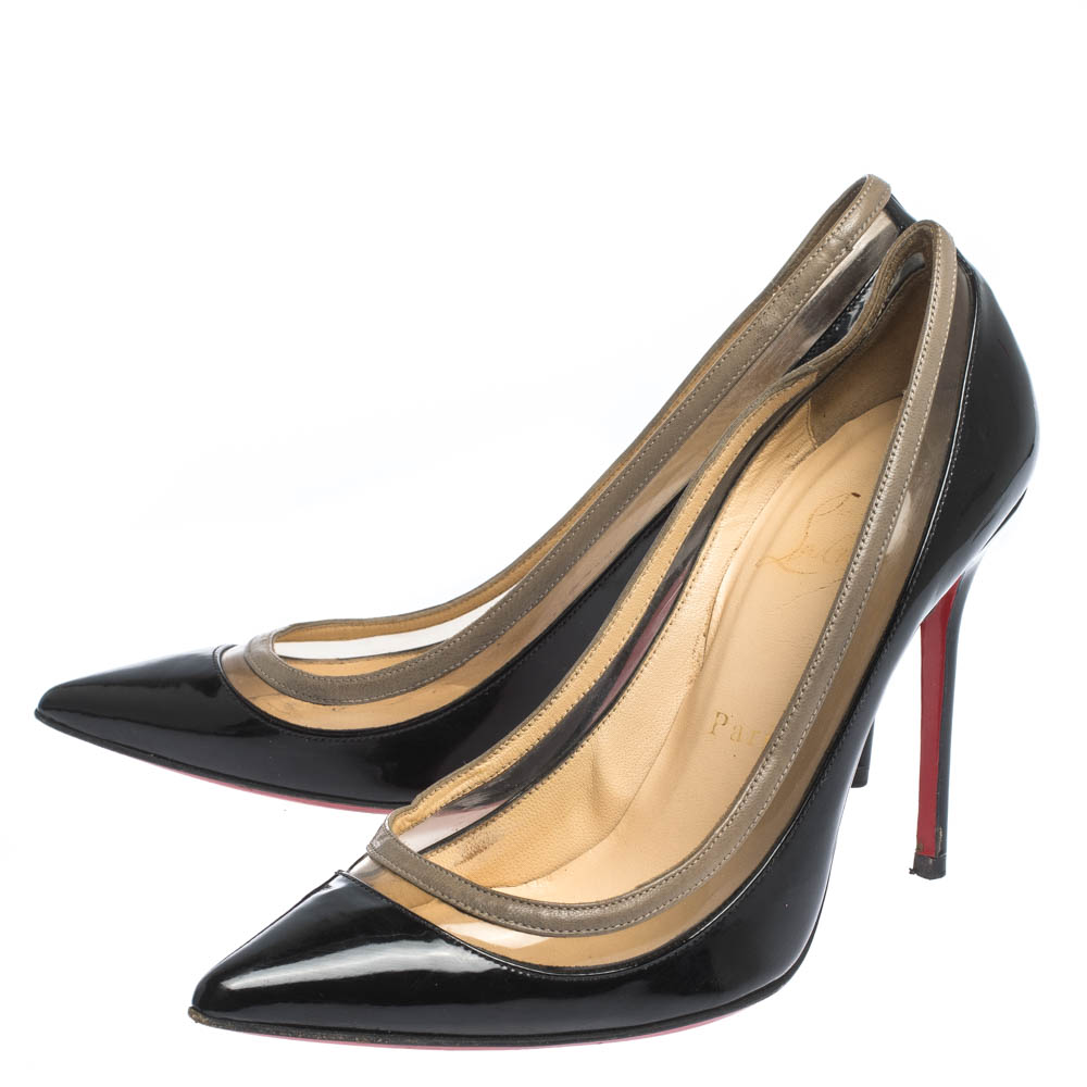 Christian Louboutin Black Patent Leather And PVC Paulina Pointed Toe Pumps Size 36.5