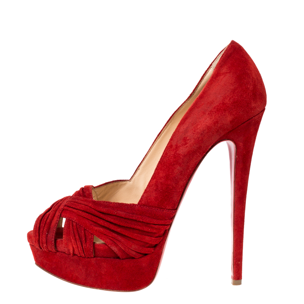 Christian Louboutin Red Suede Leather Platform Cut Out Open Toe Pumps Size
Christian Louboutin Red Suede Leather Platform Cut Out Open Toe Pumps Size