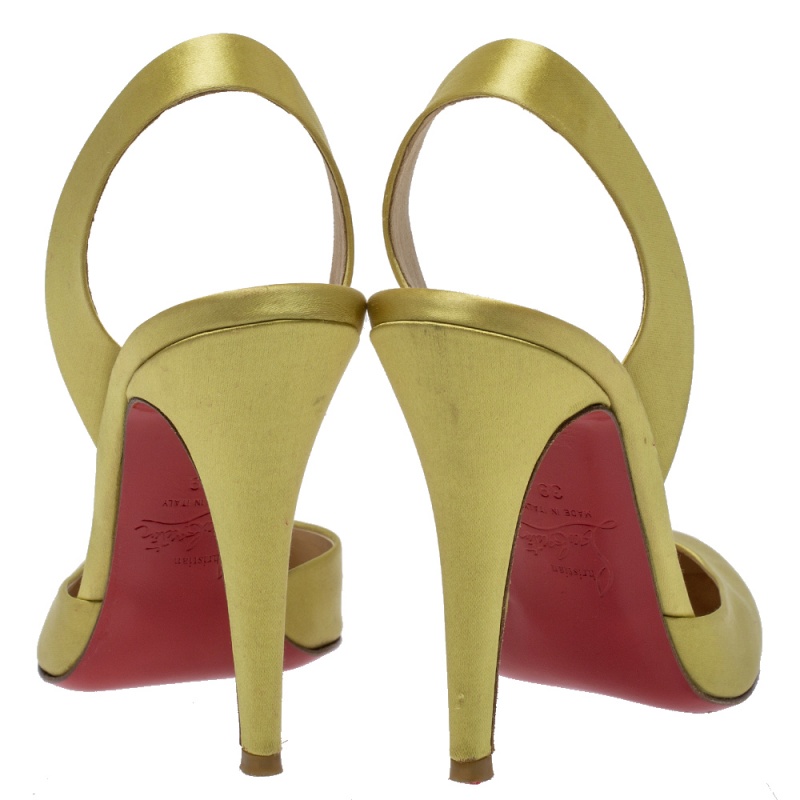 Christian Louboutin Yellow Satin 'Picador' Slingback Round Toe Sandals Size 39