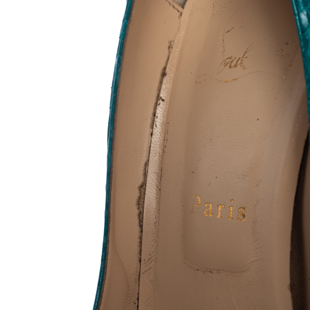Christian Louboutin Turquoise Snakeskin Lady Peep Toe Platform Pumps Size 39