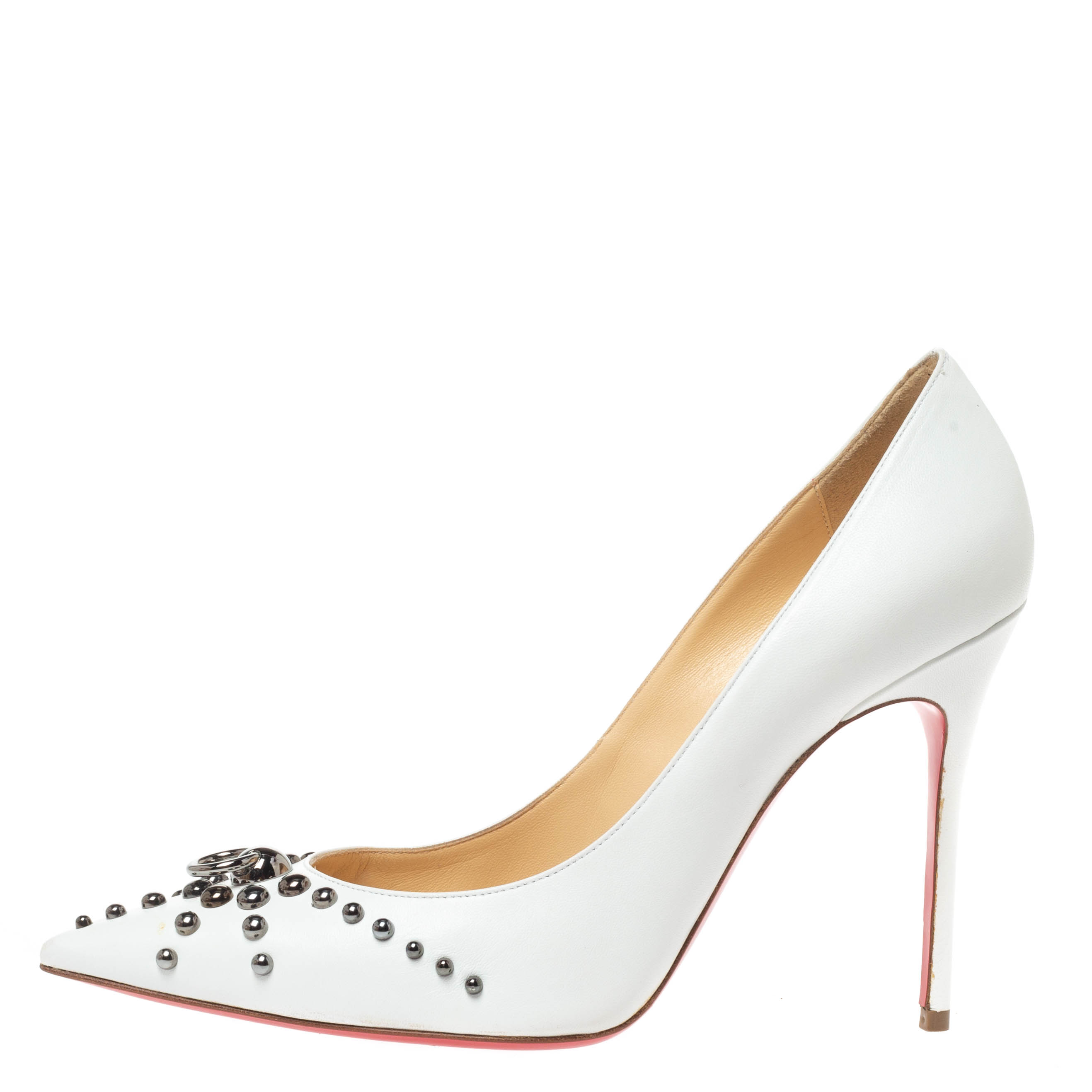 Christian Louboutin White Leather Door Nock Studded Pointed Toe Pumps Size
Christian Louboutin White Leather Door Nock Studded Pointed Toe Pumps Size