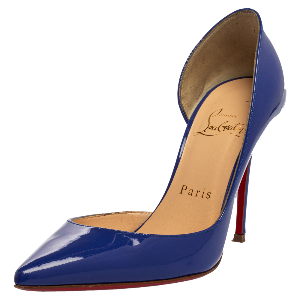 Christian Louboutin Blue Patent Leather Iriza D'orsay Pointed Toe Pumps Size 35.5