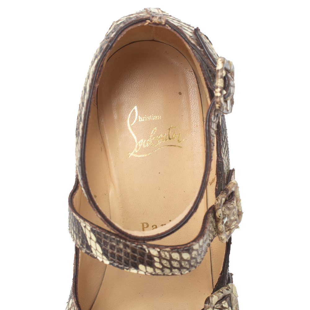 Christian Louboutin Beige Python Caged Buckle Wedge Sandals Size 38