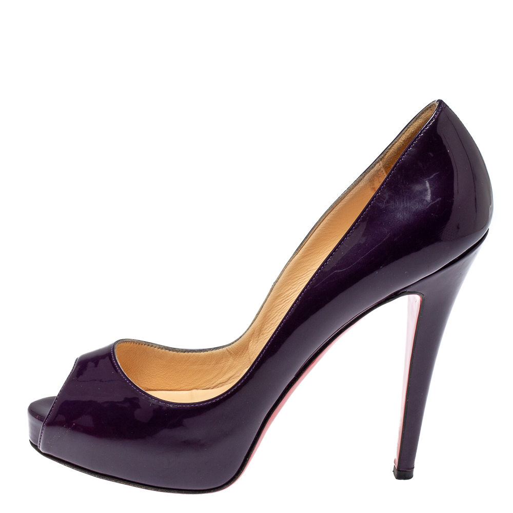 Christian Louboutin Purple Patent Leather Lady Peep Toe Platform Pumps Size
Christian Louboutin Purple Patent Leather Lady Peep Toe Platform Pumps Size