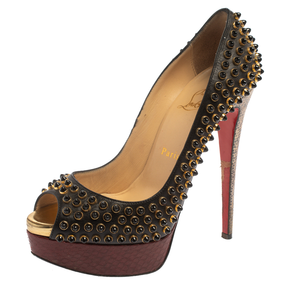 Christian Louboutin Multicolor Leather, Snakeskin And Lizard Lady Cabo Beaded Pumps Size 37