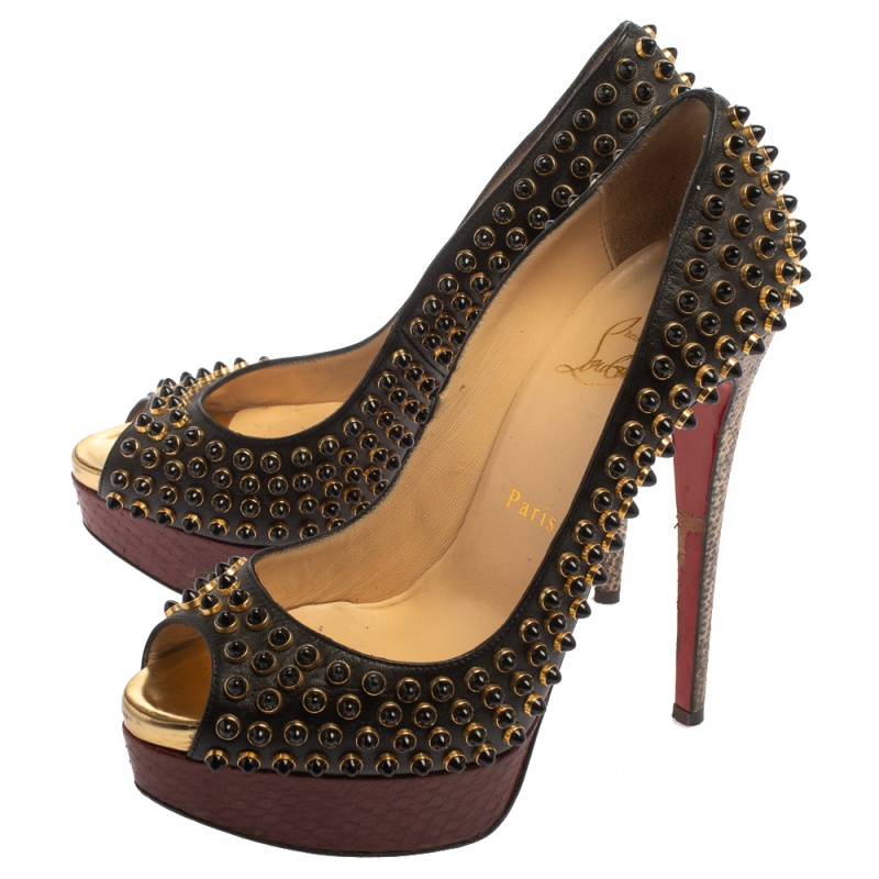 Christian Louboutin Multicolor Leather, Snakeskin And Lizard Lady Cabo Beaded Pumps Size 37