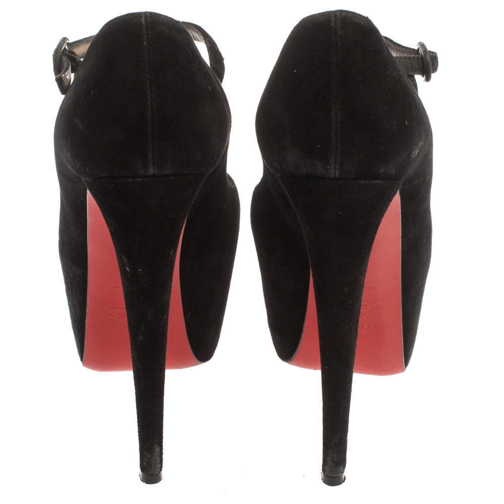 Christian Louboutin Black Suede Daffodil Mary Jane Pumps Size 36.5