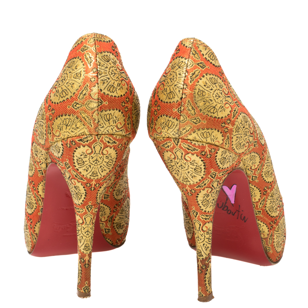 Christian Louboutin God/Red Jacquard Fabric Very Prive Pumps Size 36.5