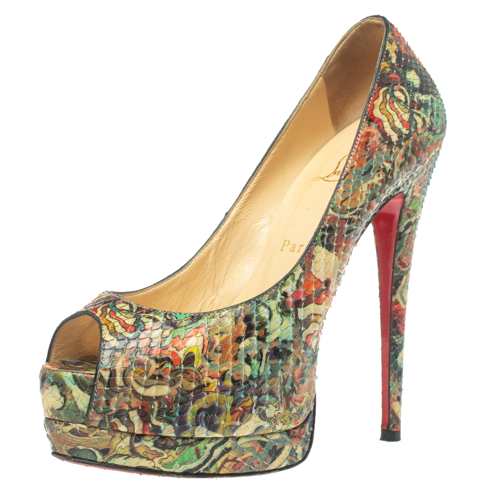 Christian louboutin multicolor snakeskin palais royal peep toe pumps size 37.5