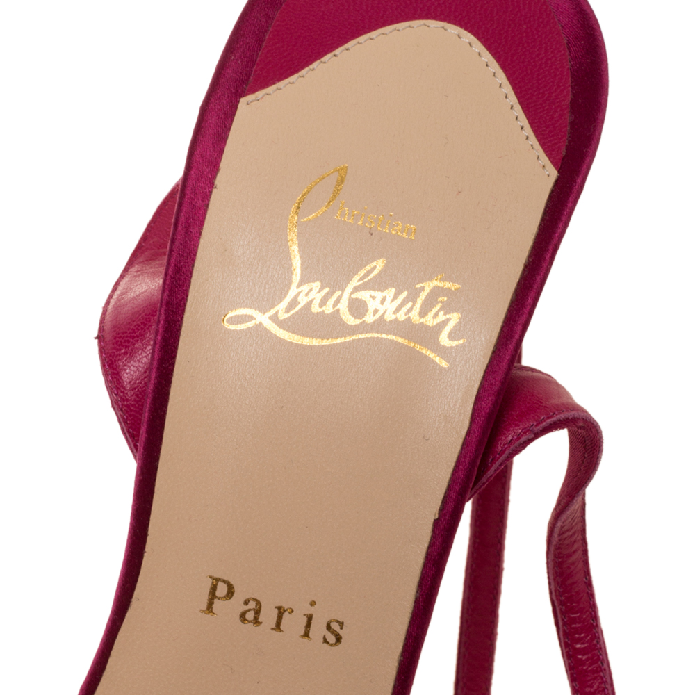 Christian Louboutin Pink Satin Platform Ankle Wrap Sandals Size 38