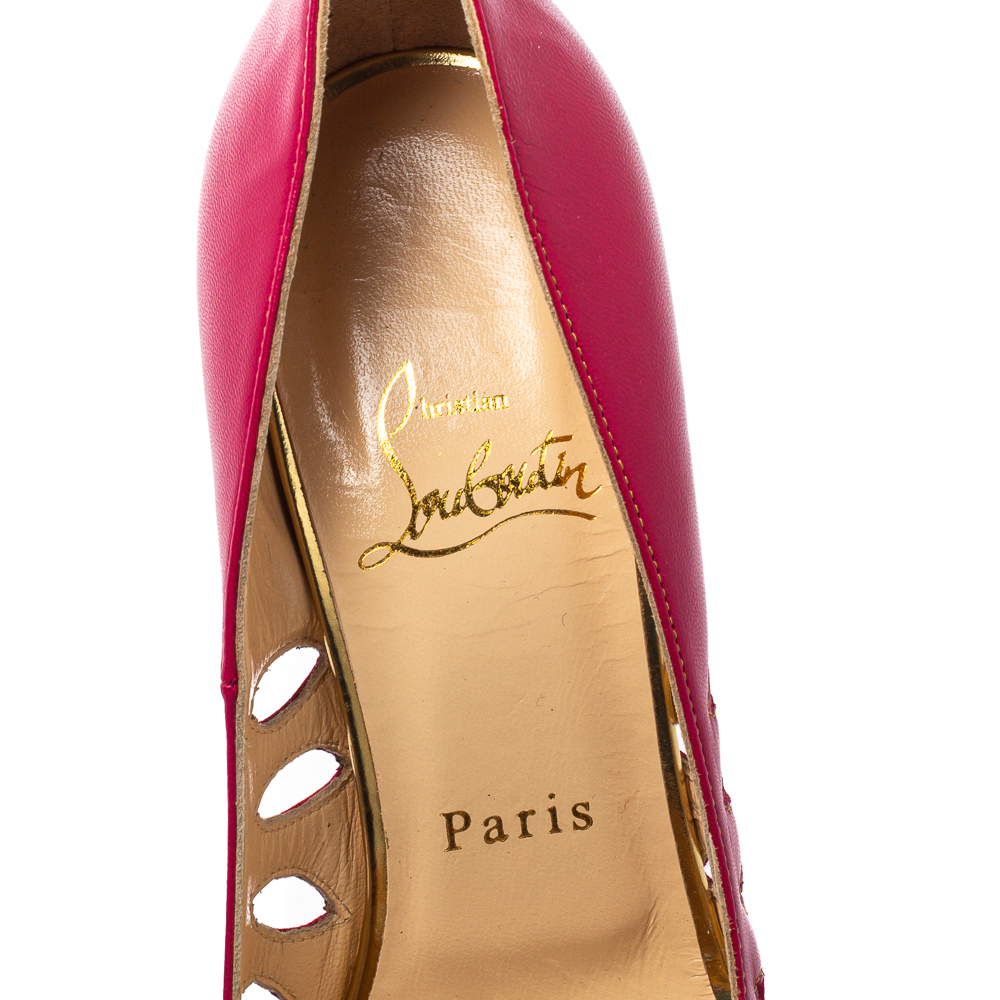 Christian Louboutin Pink Leather Laser Cut Pumps Size 36.5