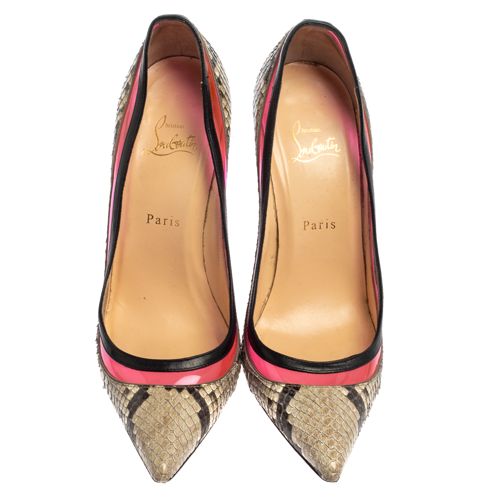 Christian Louboutin Two Tone Python And PVC Paulina Pointed Toe Pumps Size 40