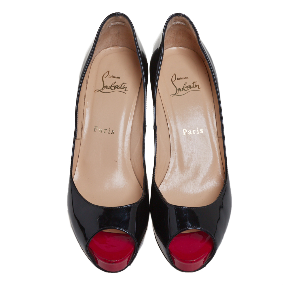 Christian Louboutin Black Patent Leather Very Prive Pumps Size 38