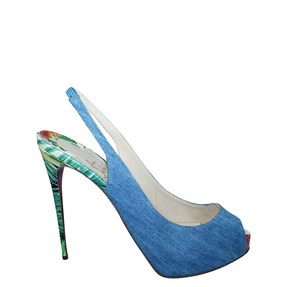 Christian Louboutin Blue Denim Private Number Sandals Size 39.5