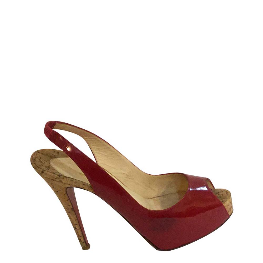 Christian Louboutin Red Patent Leather Private Number Sandals Size 36.5